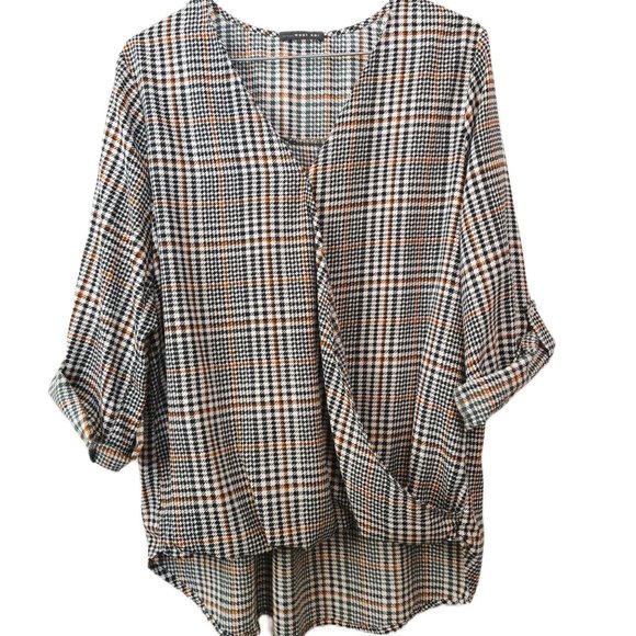 West Kei Tops - Stitch Fix West Kei Womens Houndstooth White Black XL Faux Wrap Blouse